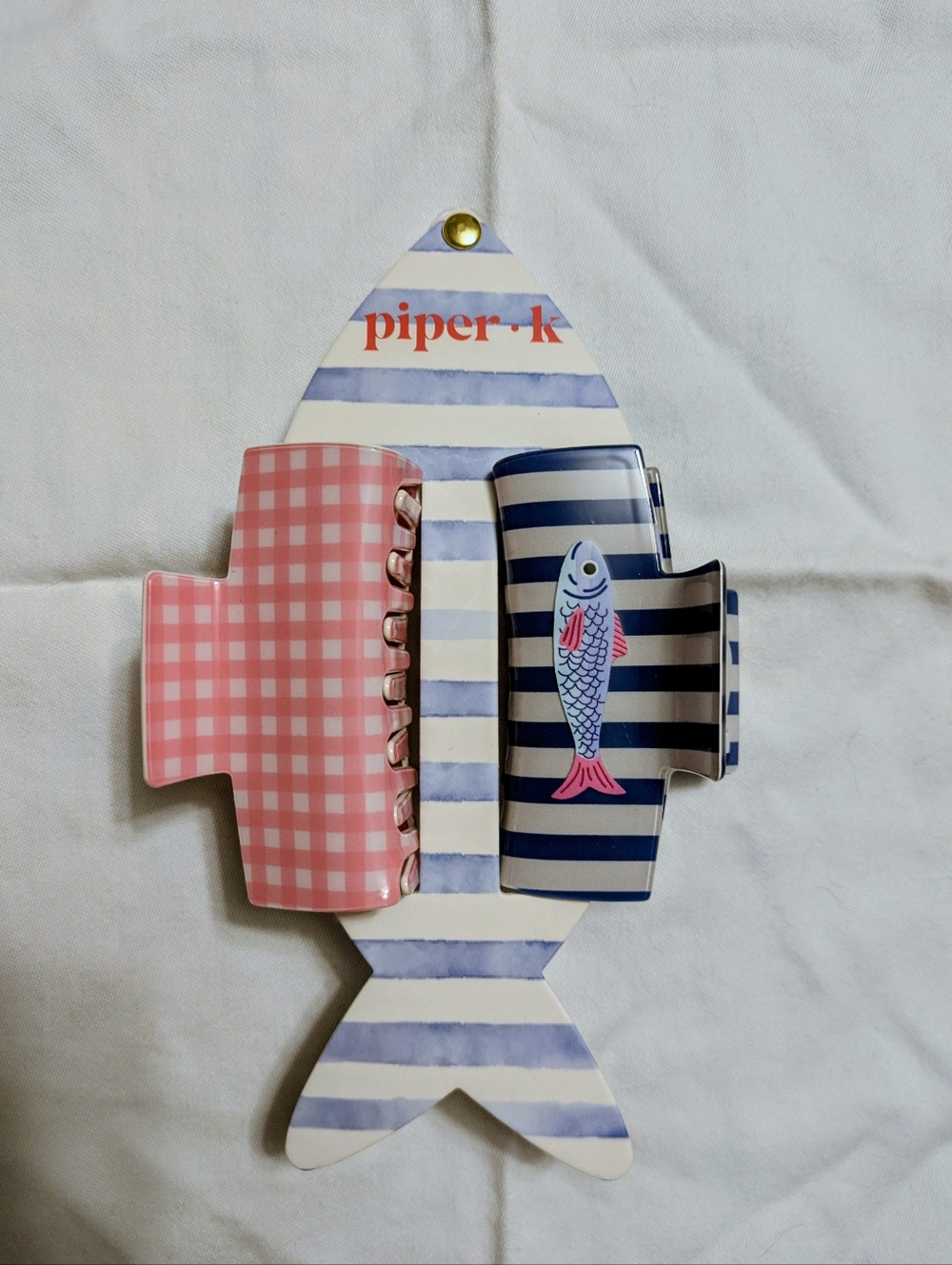 2/$25 - Piper K Pink and Blue Sardine Themed Hair Claw Clips - Set Of 2